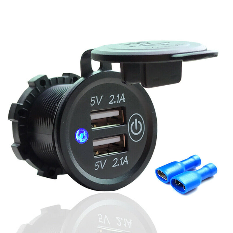 4.2A Car Motorcycle Dual USB Charger Socket Waterproof Touch Switch Power Outlet