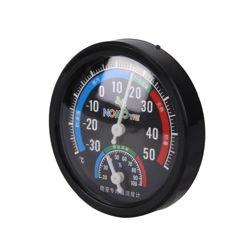 Reptile Vivarium Rearing Box Thermometer Humidity Hygrometer Dial Gauges Black