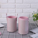 Portable PU Leather Cosmetic Storage Box Makeup Pen Brush Cup (L Pink) A