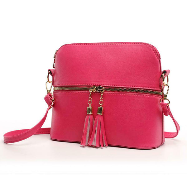 Tassel Shell Messenger Women Leather Handbags Solid Shoulder Bags (Rose Red