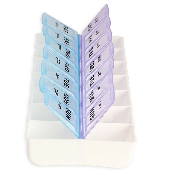 7 Day 14 Slots Pill Storage Box Weekly Medicine Organizer AM/PM Detach Case A