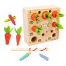 Baby Wood Montessori Toys Carrot Harvest, Magnetic Catching Worm Game, Shape