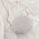 Cute Sequin Shoulder Handbags Women Small Chain Shell Crossbody Bag (White)