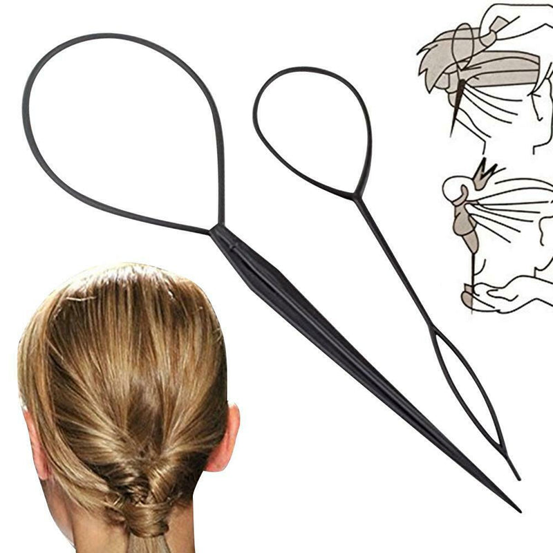 2PC Black Hair Tail Kit Styling Topsy Making Ponytail Styling Tool Braided JP45