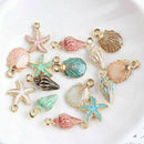 13 Pcs/Set Mixed Metal Starfish Conch Shell Charms Pendant DIY Jewelry Making @