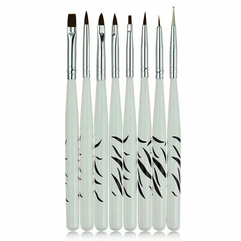 8 PCs nail art pen brush gel acrylic painting drawing dotting C4V6 p liner P6Q1