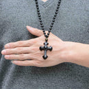 40cm Black Obsidian Stone Cross Necklace Jewelry For Men Pendants Gifts D5H9
