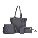 4pcs/Set Lichi Leather Tassels Women Tote Shoulder Clutch Bags (Dark Grey