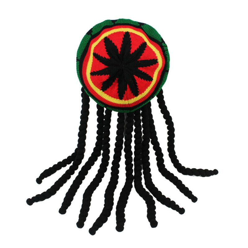 Rasta Hat Reggae Cap Jamaican Beanie Dreadlock Wig Bob Marley Weed Fancy Costume