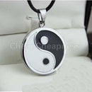 Yin Ying Yang Pendant Black White Necklace Charm with Black Leather Cord B Kw