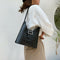 Stone Pattern Women Handbag Leather Female Retro Shoulder Tote Bag (Black) A