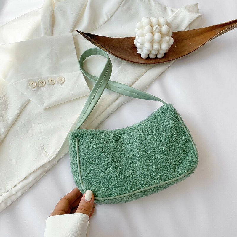 Fashion Woolen Handbag Shoulder Underarm Bags Travel Casual Totes (Green)
