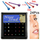 24Pcs/Set Mix Multicolor Nose Ring Bone Stud Surgical Steel Piercing Jewelry BX