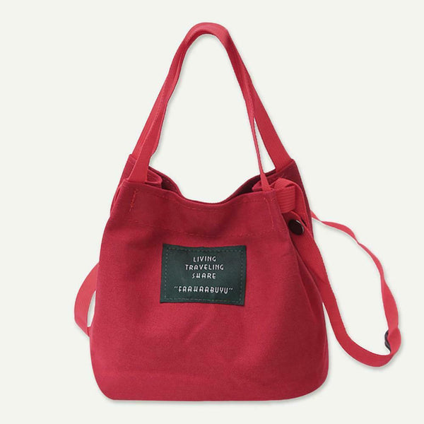 Letter Print Shoulder Bucket Handbags Women Canvas Crossbody Bags (Red) A#S