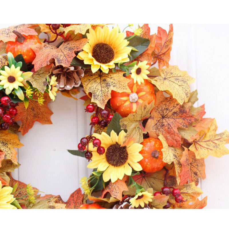 Pumpkin Pine Cone Berry Vine Round Wreath Door Hanging Garland Decor Christmas