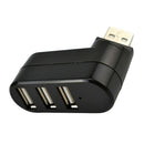 180 Degree Rotate USB 2.0 HUB Mini 3 Ports Splitter Hub Adapter Black