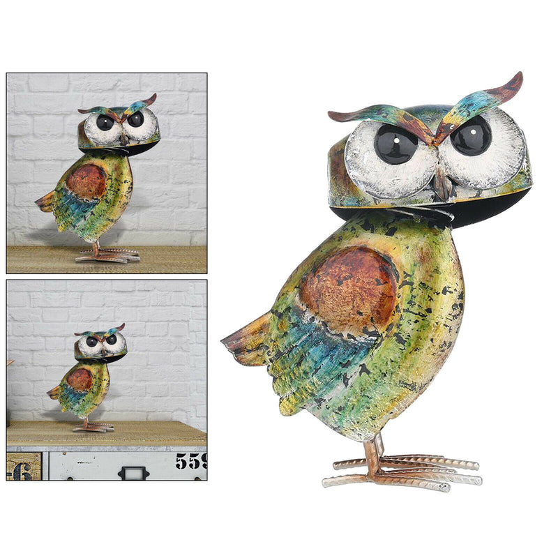 Iron Garden Owl Statue Standing Animal Ornaments Table Sculpture Decorations