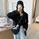 Women Animal Printed Crossbody Bag Crescent Chain Shoulder Handbag (Cow) A