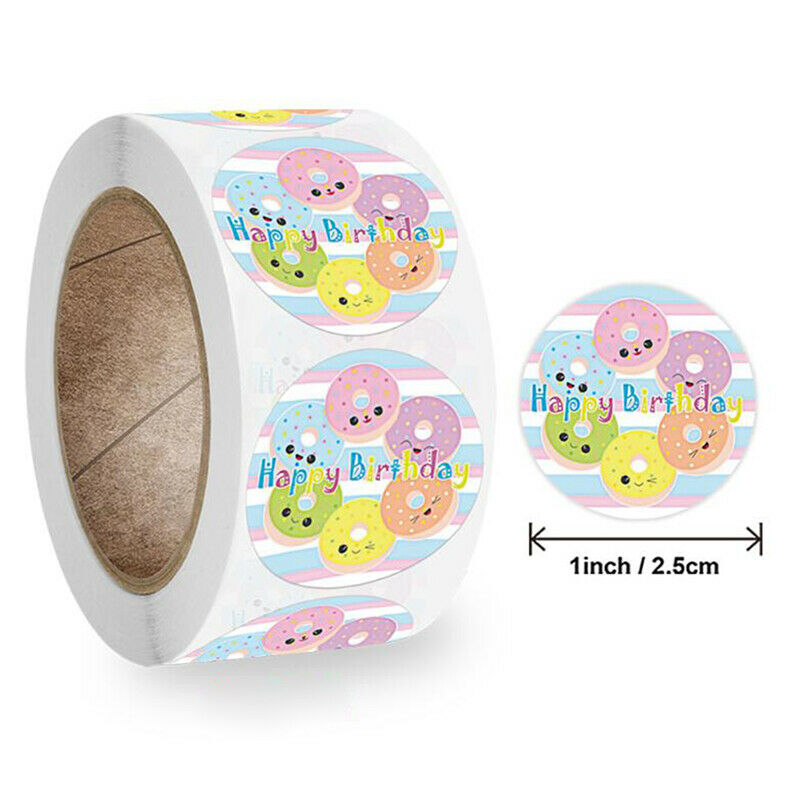 500Pcs Doughnut Happy Birthday Seal Stickers Cake Baking Package Gift Labels Hn