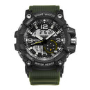 Men Sports Waterproof Digital Analog Electronic Quartz Watch (Black Green)