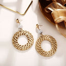Women Bamboo Rattan Earrings - Straw Acrylic Statement Drop Dangle Earrings