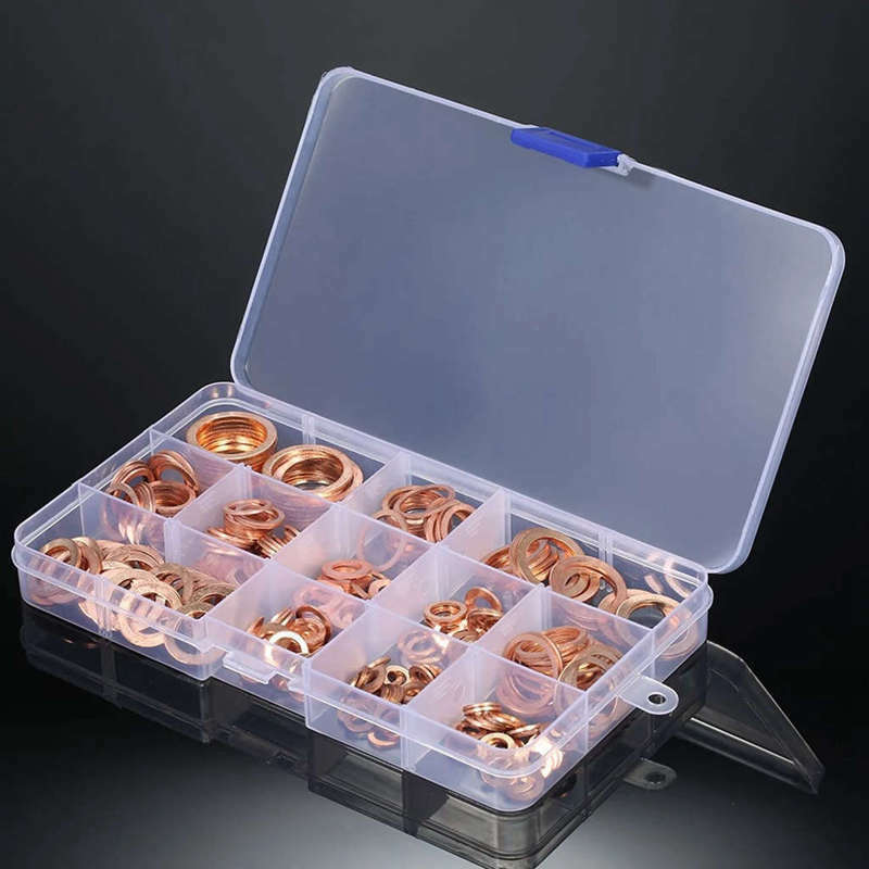 280 Pcs Assorted Copper Washer Gasket Set Flat Ring Seal Assortment Kit M5- N1Q9