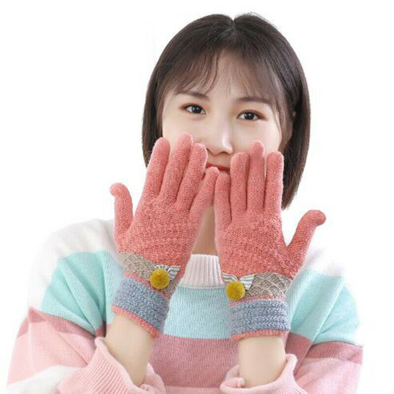 Women Men Warm Knit Mittens Imitation Wool Full Finger Guantes Female Croche@