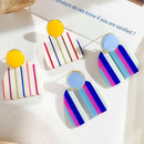Rainbow Design Colorful Enamel Geometric Half Round Drop Earrings for Women P4J1