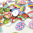 100 PCs Mixed Wooden Buttons Painting Easter Eggs 2Hole Fit Sewing DIY Craft