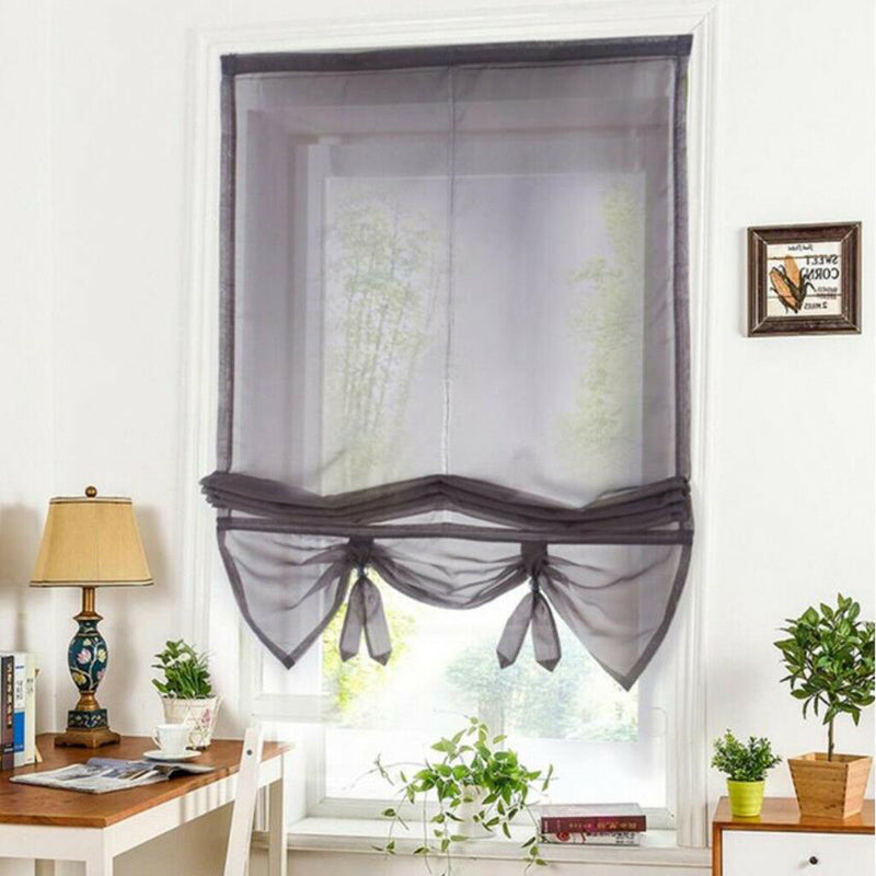 Solid Gray Roman Curtains Sheer Window Shade Blinds (Rod Pocket 120x155cm)