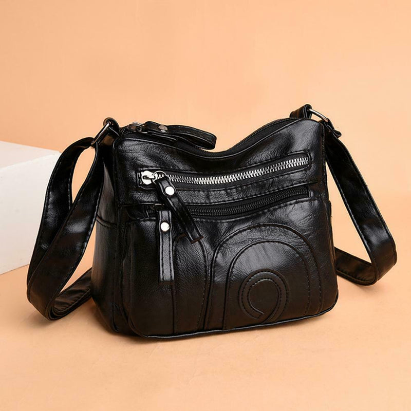 Hit Color Shoulder Messenger Handbags Women Leather Crossbody Bags (Black)