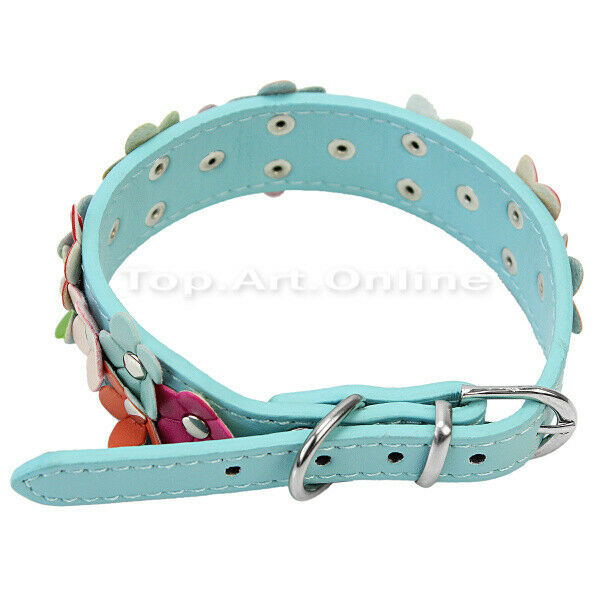 Faux Leather Dog Puppy Cat Pet Collar Metal Buckle Flower Neck Strap Adju IHI
