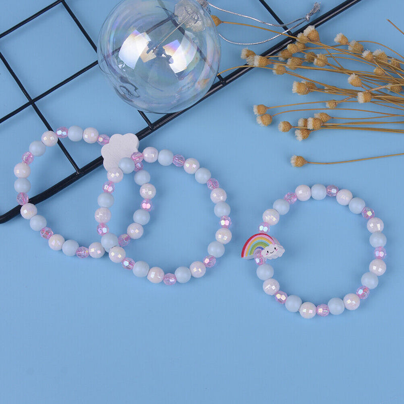1 Set/3Pcs Cartoon rainbow wood beads girls jewelry set kids children braceleSE