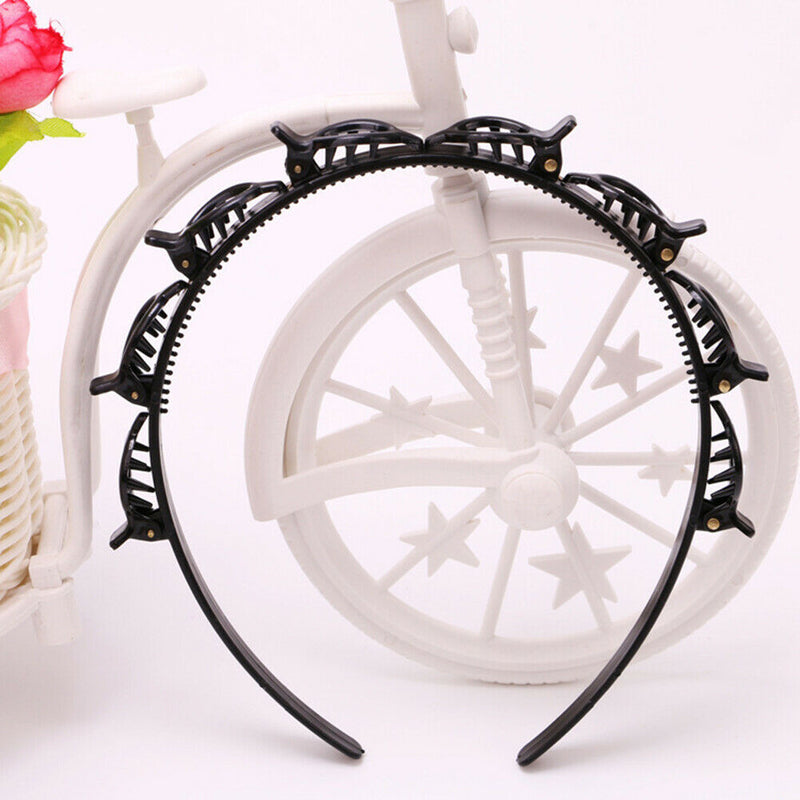 Double Layer Bangs Clip Clamp Hairpin Hair Hoop Headband Hairband (Black) A