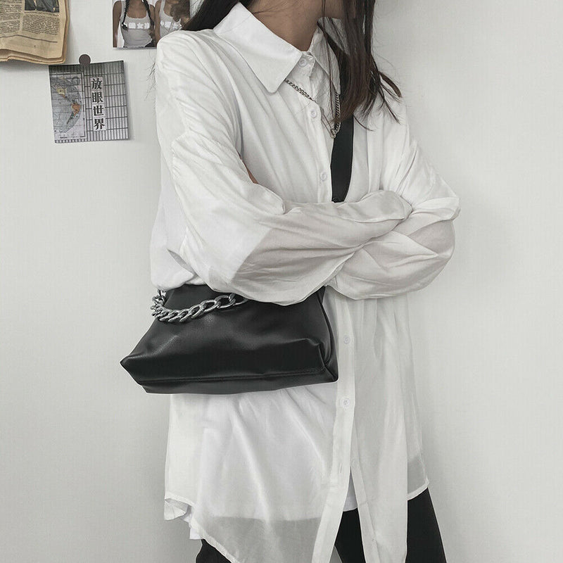 Women Solid Color Crossbody Shoulder Bag PU Chain Lady Travel Messenger Satchel