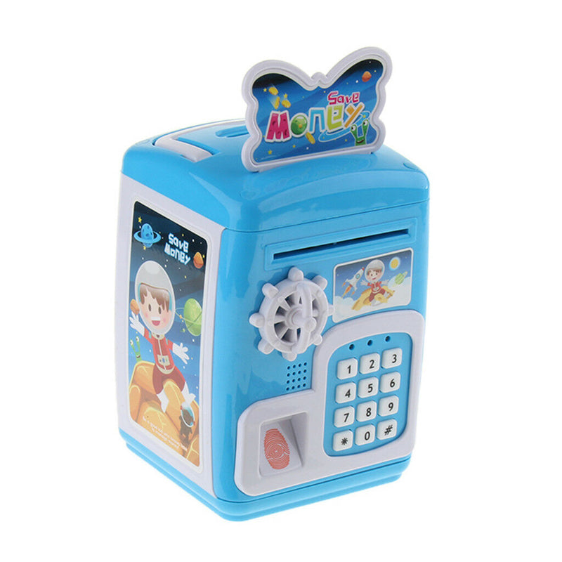 Electronic Code Safety Saving Box Cash Coin Money Piggy Bank ATM Toys Blue