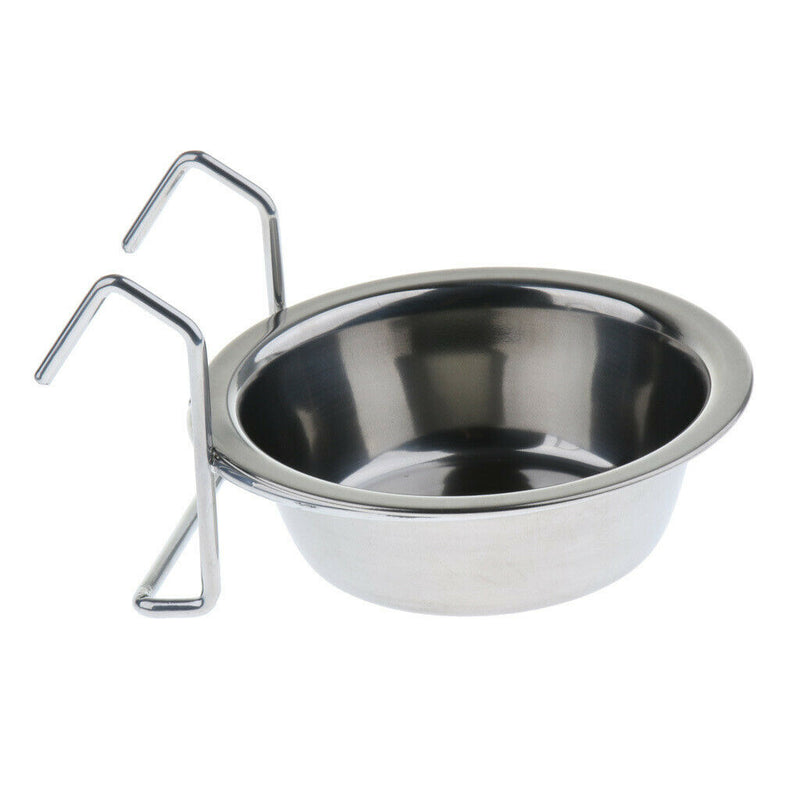 Set of 2, Pet Food Feeder Water Drinker Stainless Steel Coop Cup Hook on For