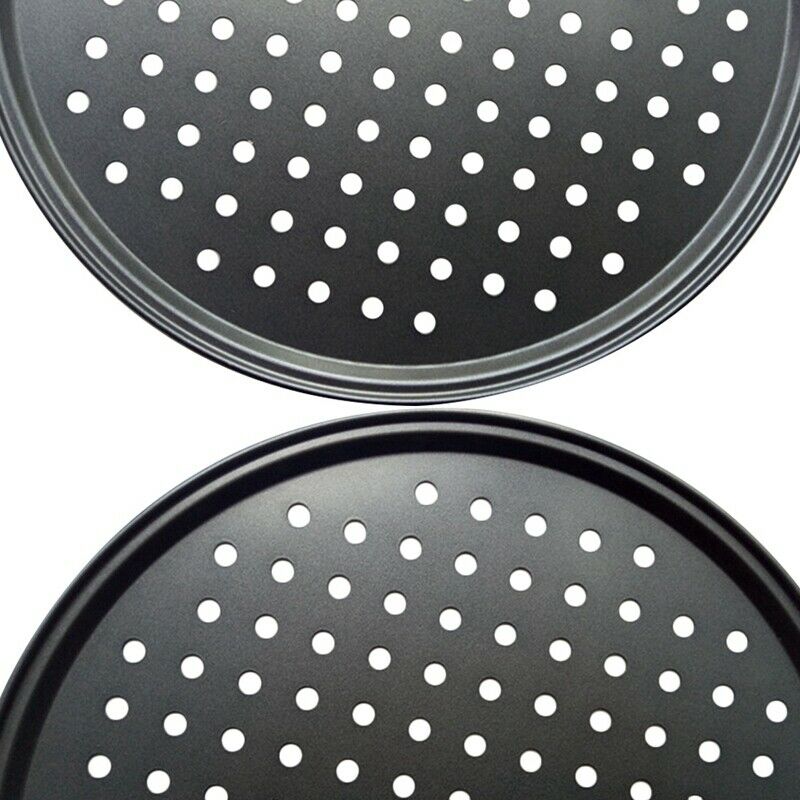 2Pcs Baking Utensil 12-Inch User-Friendly Pizza Baking Pan Non-Stick Cookin I9S1