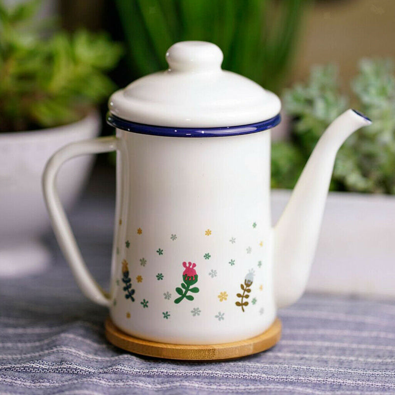 Traditional Enamel Dripless Tea Pot Hot Water Coffee Tea Pot Kettle 600ml