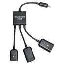 USB 2.0 HUB Splitter 3 Port Way Micro USB Black 19Cm NEW