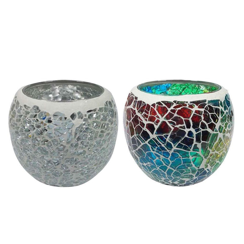 2x Colorful Mosaic Glass Candle Holder Votive Tea Light Holder Succulent Pot