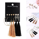 6 Pair Bohemian Long Tassel Pendant Drop Crystal Ears Stud Earring Set Jewe S7J4