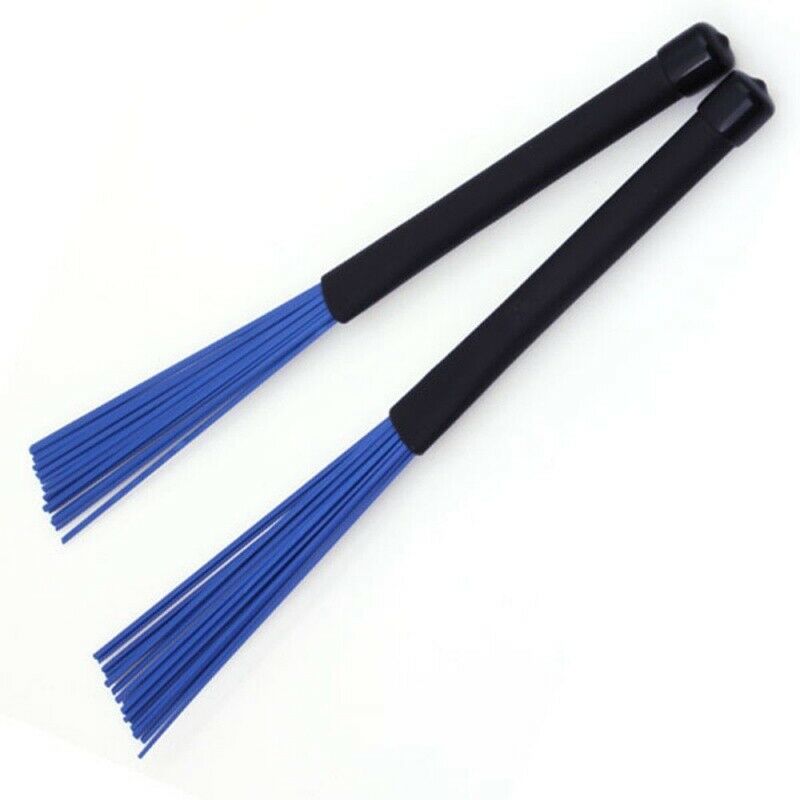 Generic 1 Pair Jazz Drum Brushes Retractable Drum Sticks 32cm black/blue