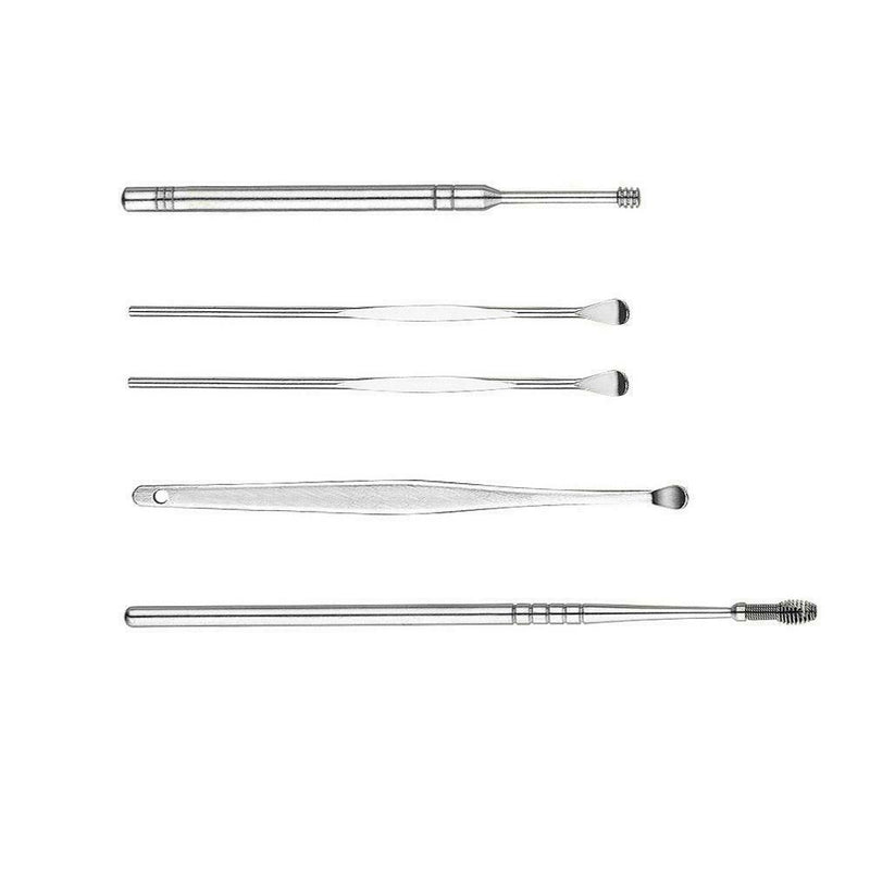 5Pcs Stainless Steel Ear Wax Cleaner Easy Swab Earwax Removal Earpick Tool+Case