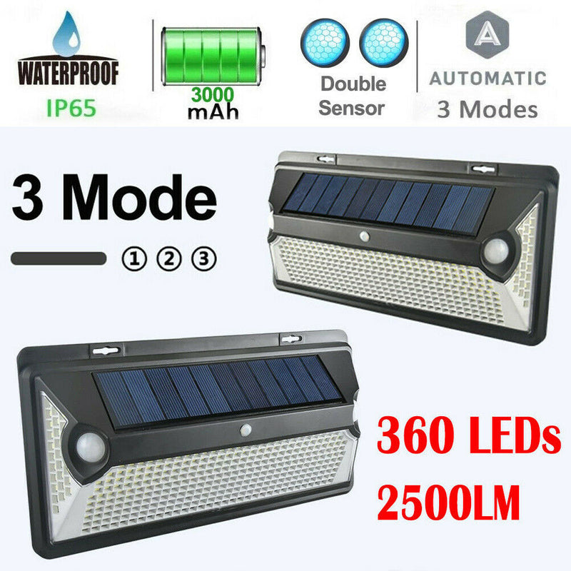 360 LED Waterproof Solar Power PIR Motion Sensor Wall Light Outdoor Garden Lamp