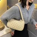 Women Lattice Pattern Shoulder Underarm Bag PU Casual Handbag Totes (Khaki)
