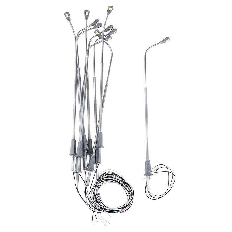 10X White LED Street Light Stainless Steel 1/75 HO OO Scale Layout Park Garden