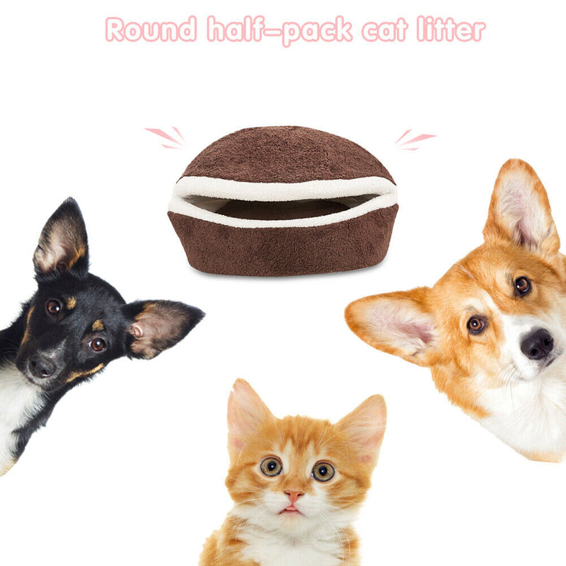 Soft Cat Waterproof Nest Washable Pet Cute Hamburger Bed Kennel (Maroon) A