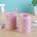 Fashion Leather Makeup Brush Storage Case Empty Holder Organizer (Pink S) A