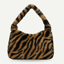 Women Winter Fur Handbag Plush Soft Shoulder Underarm Bag (Brown Zebra)
